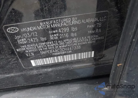 2012 Hyundai Sonata Gls z USA, uszkodzony, nr VIN 5NPEB4AC2CH447338